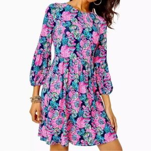 Lilly Pulitzer Auralia Dress size S Oyster Bay Navy Shroom With a View